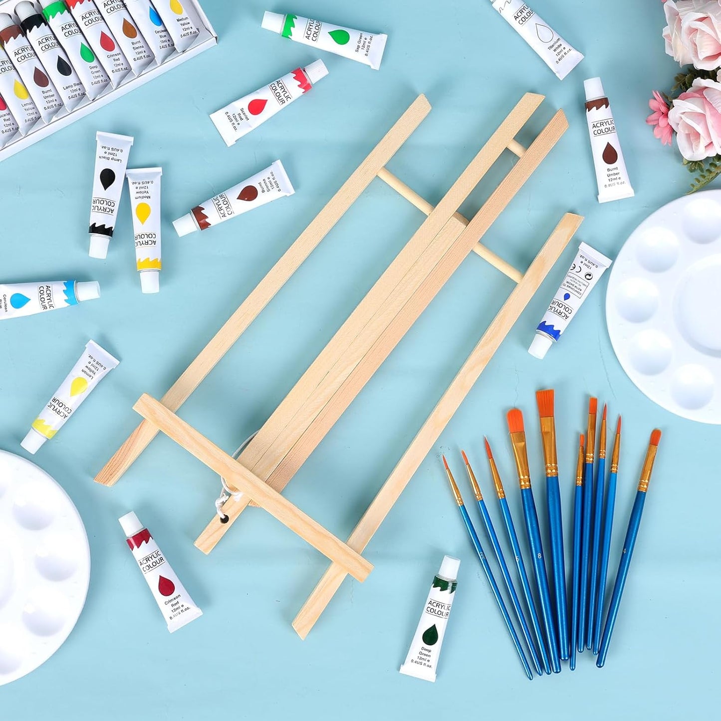 ESRICH 2Pack16in Tabletop Easel,Tabletop Easel for Painting Party, Wooden Tabletop Display Easels,Painting Easel for Displaying Canvases, Photos, Display Tripod Holder Stand for Students Kids