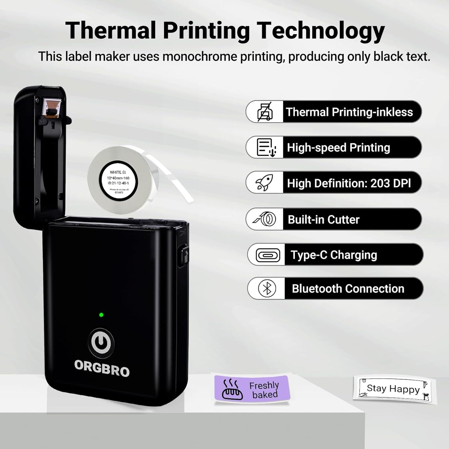 ORGBRO Label Maker Machine with Tape, X1 Portable Bluetooth Mini Label Printer, Support Pre-Cut & Continuous Label, Wireless Small Label Makers with Versatile App for School Home Office Organization