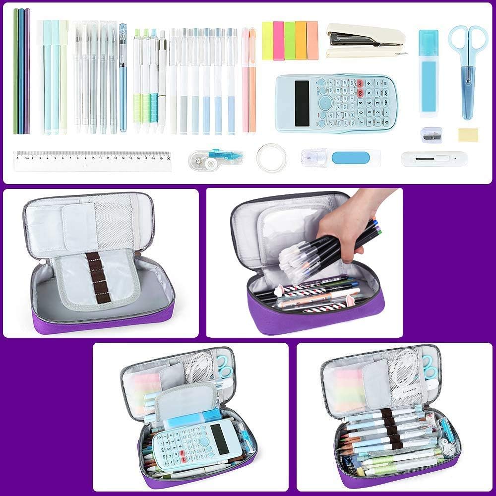 Homecube Pencil Case Large Capacity Storage Oxford Cloth Bag Pouch Marker Stationery Organizer Holder with Zipper for School & Office - 9.06x4.72x2.56 inches Purple