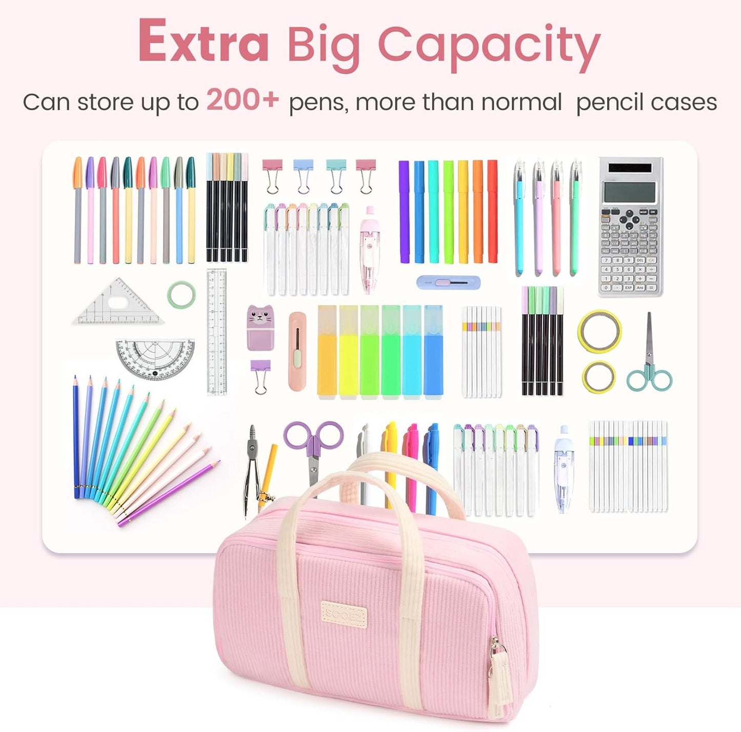 Sooez Large Pencil Case Pouch, Extra Big Pencil Bag with 5 Compartments, Pen Case Wide Opening, Soft Corduroy Pen Bag Organizer with Zipper, Cute Aesthetic School Supplies for Teen Girls, Purple