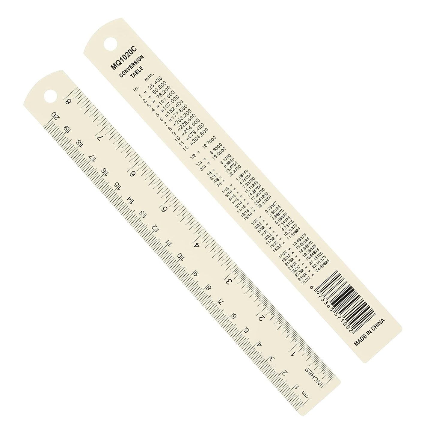 PATIKIL 20cm/8" Metal Ruler, 2 Pack Aluminum Alloy Rulers with Centimeters, Millimeters, Inches and Conversion Table Straight Edge Ruler for Writing Machinist Drafting, White