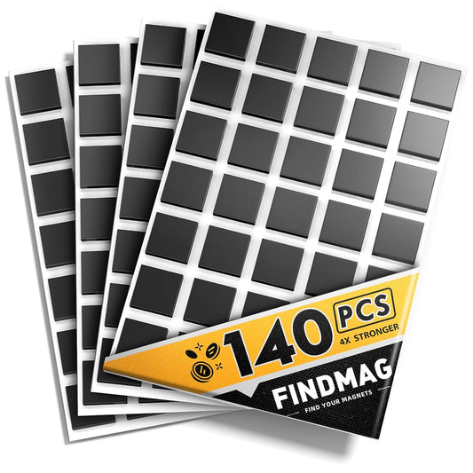 FINDMAG Magnetic Squares, Magnets with Adhesive Backing, Flexible Magnetic Tape for Crafts, Magnetic Strip for DIY Projects, Hanging & Organizing Light Objects, 20 x 20 x 2mm, 140Pcs