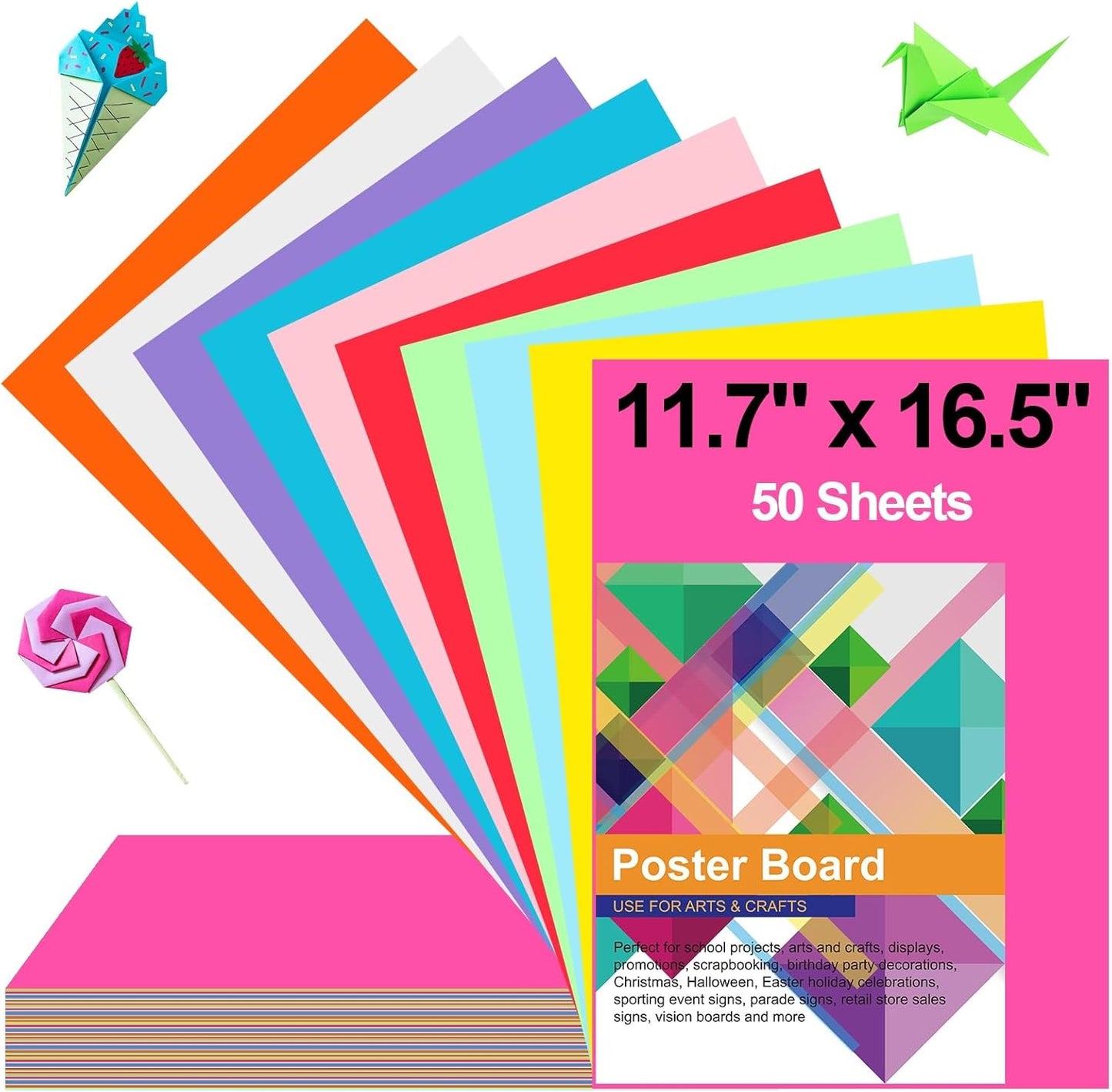 50 Pcs Poster Board Colorful Paper 11.7x16.5, ROOKEA Vision Boards Bulk Blank Graphic Display Posterboard Card Paper for Kids School Classroom Arts Craft Projects Drawing Scrapbooking