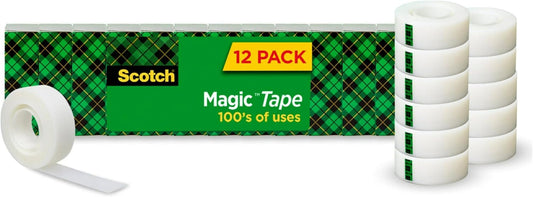 Scotch Magic Tape, 12 Rolls, Numerous Applications, Invisible, Engineered for Repairing, 3/4 x 1000 Inches, Boxed