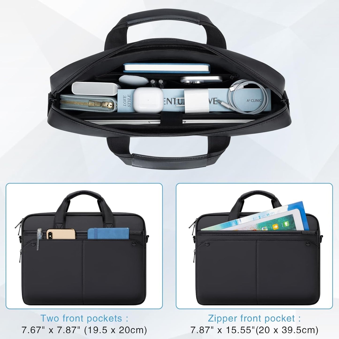 RAINYEAR 15.6 Inch Laptop Bag Laptop Shoulder Bag for Men, Expandable Waterproof Laptop Messenger Bag Large Capacity Computer Laptop Briefcase with Pockets for Travel Business Work Office, Black