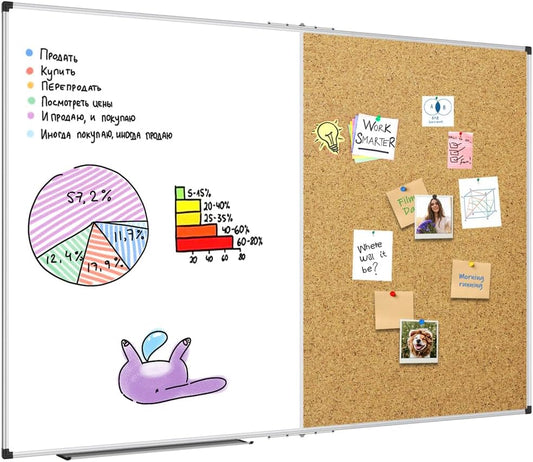 XBoard Extra Large Magnetic White Board and Bulletin Corkboard Combination, 72 x 48 Inch Foldable Dry Erase & Cork Combo Board for Wall with Aluminum Frame, 6' x 4' Notice Memo Board Pin Vision Board