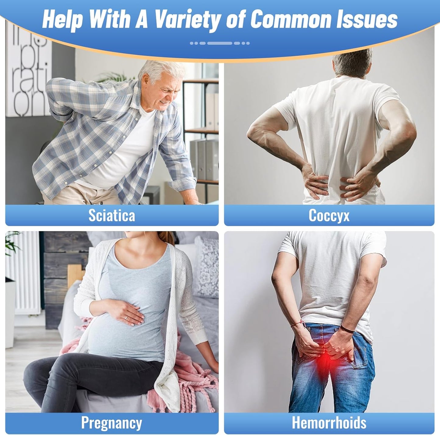 CloudBliss Donut Pillow Seat Cushion for Tailbone Pain Relief and Hemorrhoids, Memory Foam Seat Chair Cushion for Postpartum Pregnancy, Seat Cushions for Men and Women for Home & Office, (Grey-XL)