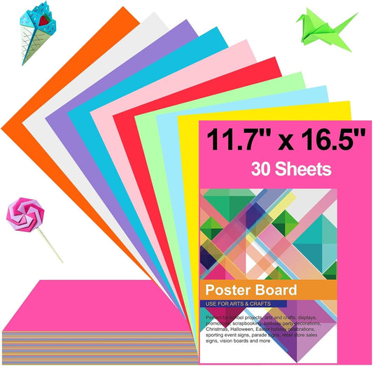 30 Pcs Poster Board Colorful Paper 1.7x16.5, ROOKEA Vision Boards Bulk Blank Graphic Display Posterboard Card Paper for Kids School Classroom Arts Craft Projects Drawing Scrapbooking