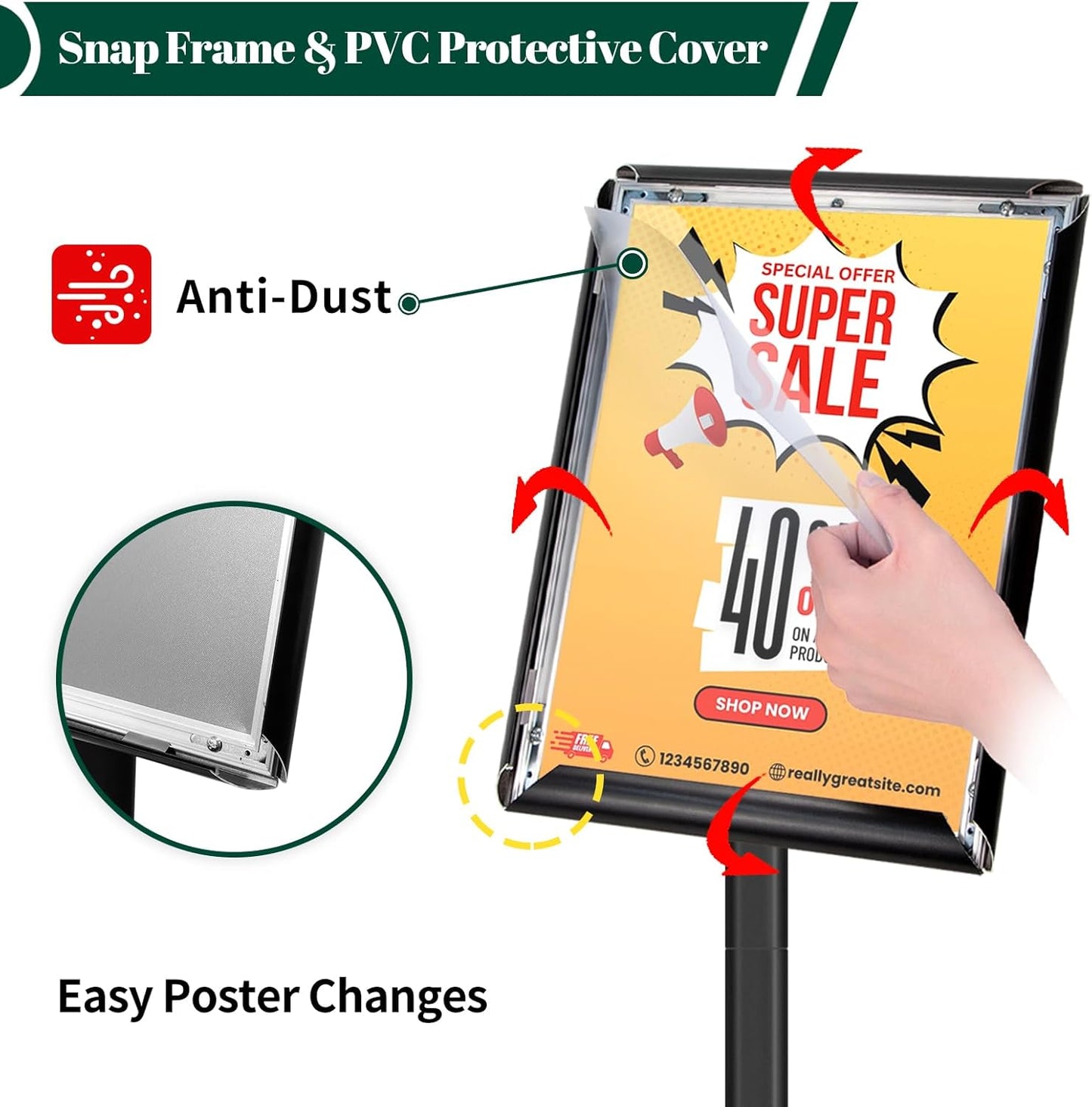 3Pcs Heavy Duty Pedestal Sign Holder for Display, 11 x 17 inches Adjustable Floor Standing Sign Holder with Weighted Base , Sign Stand for Indoor/Outdoor Advertising，Black