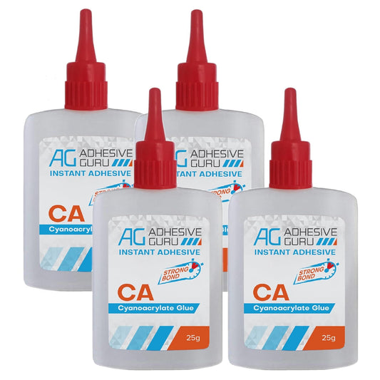 Adhesive Guru Super Glue (4x0.9 oz) for Plastic, Metal, Leather, Ceramic - Fast Adhesive for Woodworking, Hobby Models, Carpentry - 4 Pack