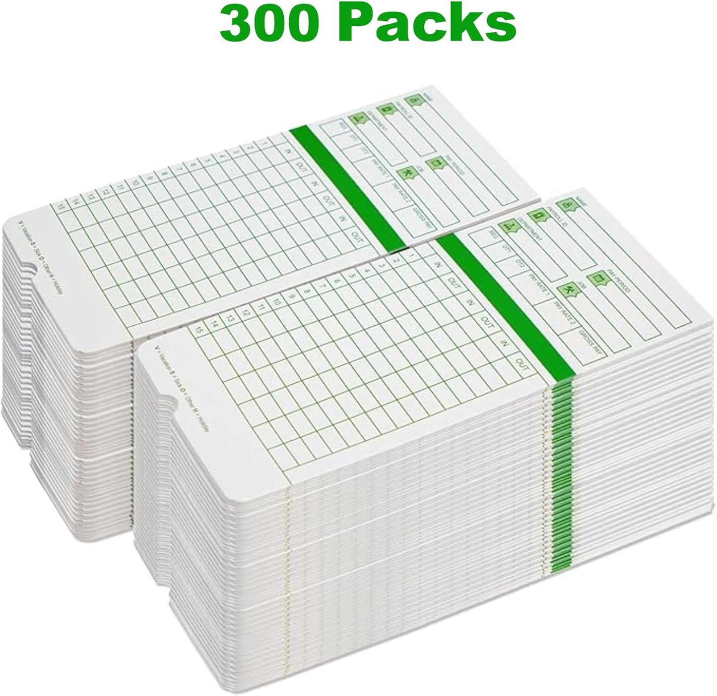 Time Cards for Employees Monthly,Numbered Days,All Pay Periods,300 Count,2-Sided,3 3/8" x 7 3/8",Green Print,Timecards for Time Clocks