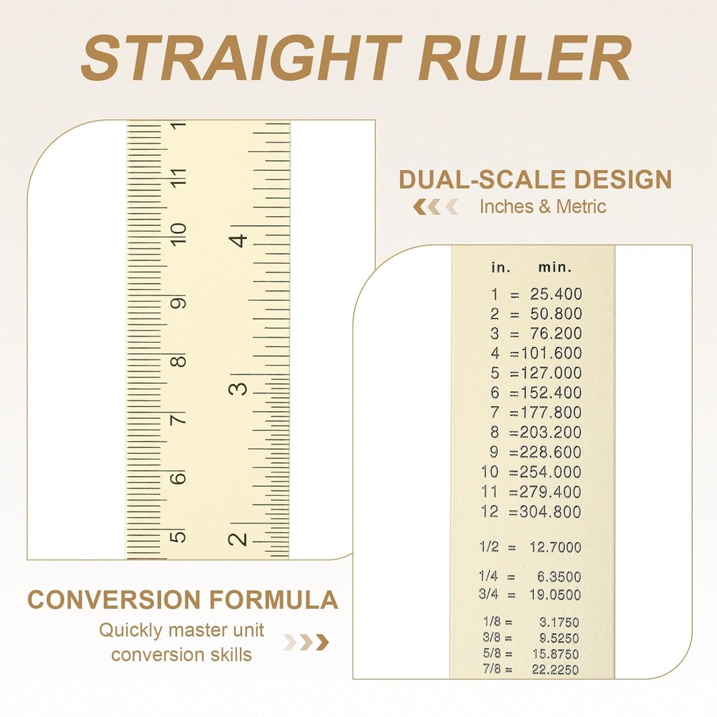 HARFINGTON 4pcs Metal Straight Ruler 30cm Metric SAE Aluminum Alloy Measuring Rulers Scale Tool with Hole for Measure Study Reading Classroom Office, White
