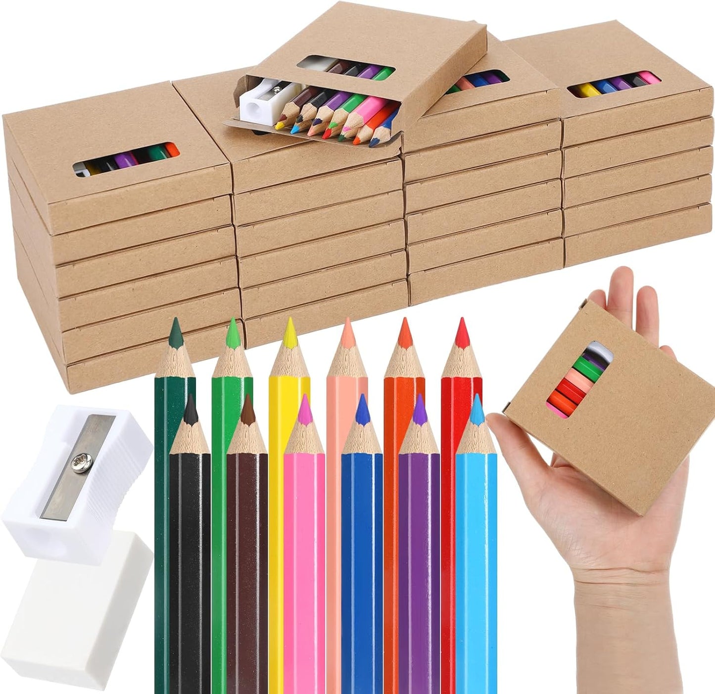 288 Pcs / 24 Boxes Mini Drawing Class Colored Pencils Bulk for Kid 3.5 Inch Back to School Supplies Portable Short Fat Per Set 12 Different Color with Sharpener Eraser Coloring Pencils