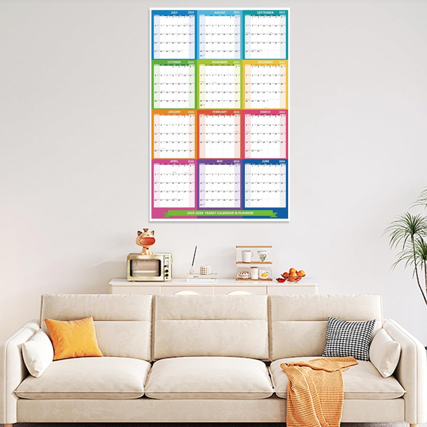 2025-2026 Wall Calendar 34.8" x 22.8" Large Vertical Yearly Wall Hanging Calenda with Julian Date from July 2025 to June 2026 Thick Paper Calendar 12 Month Annual Planner for Office Fridge(Colorful)