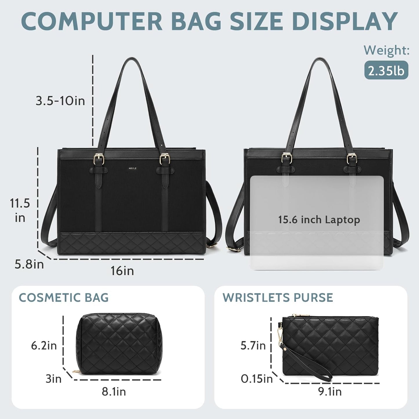 Keyli 3pcs Laptop Bag for Women,15.6 Inch Canvas Tote Bag Work Bags Large Business Computer Briefcase Shoulder Handbag Purse