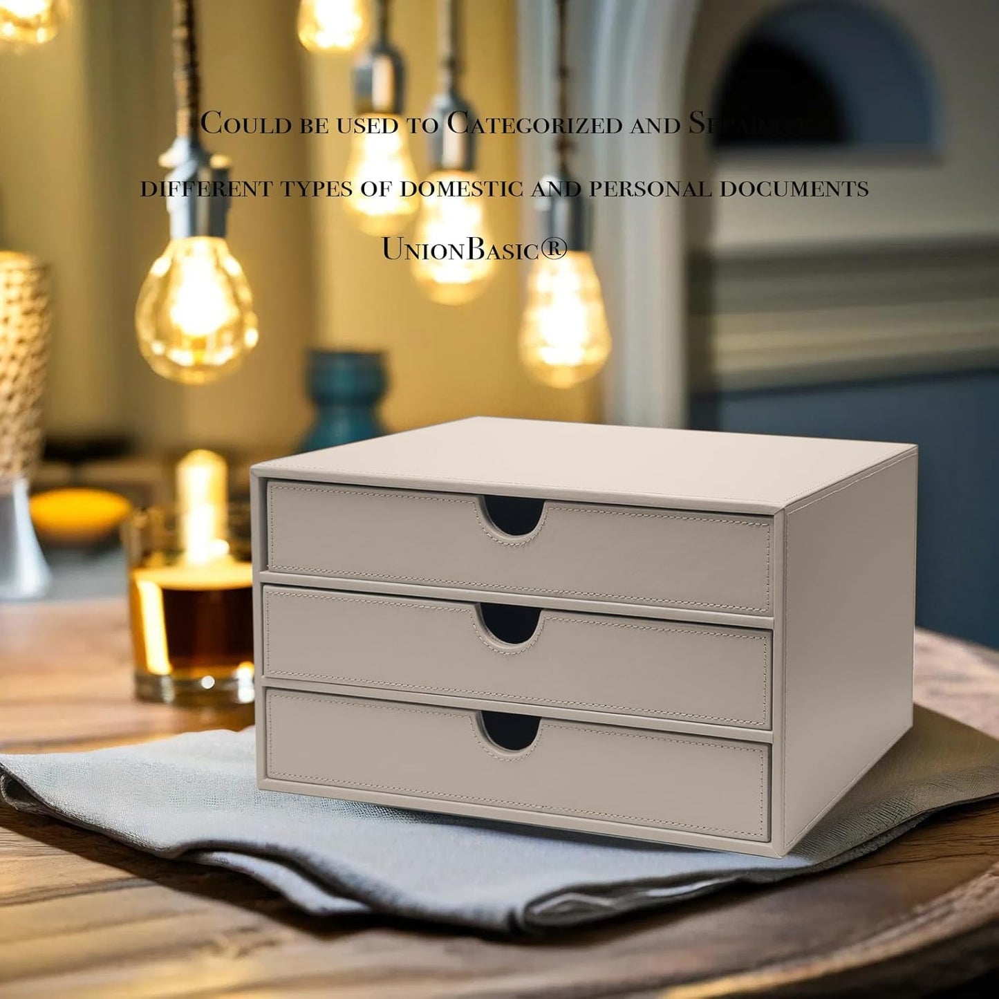 UnionBasic Document Organizer, 3-Drawer File Cabinet Document Storage Box, Office Desktop Filing Organizer, Feather Gray