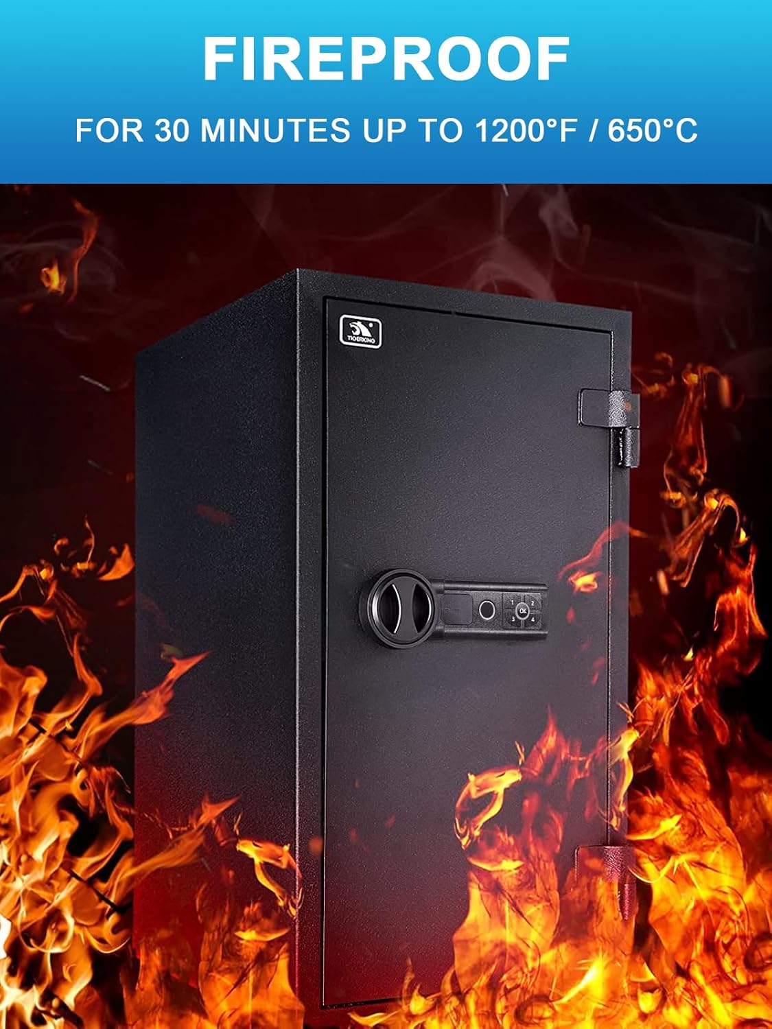TIGERKING Biometric Fingerprint Fireproof Safe for Home Office, 3.47 Cu Ft Solid Steel Security Safe with Removable Shelf, Stores 29 Fingerprints, 30 Min Fire Protection, Anti-Theft Digital Safe