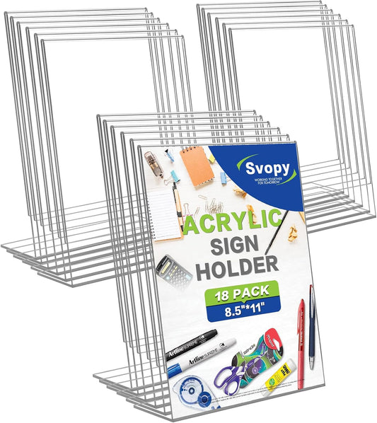 Acrylic Sign Stand Holders - 8.5 x 11 Inches Clear Plastic Table Paper Display Stand, Suit for Displaying Posters, Picture, Flyers, Menu - 18 Pack