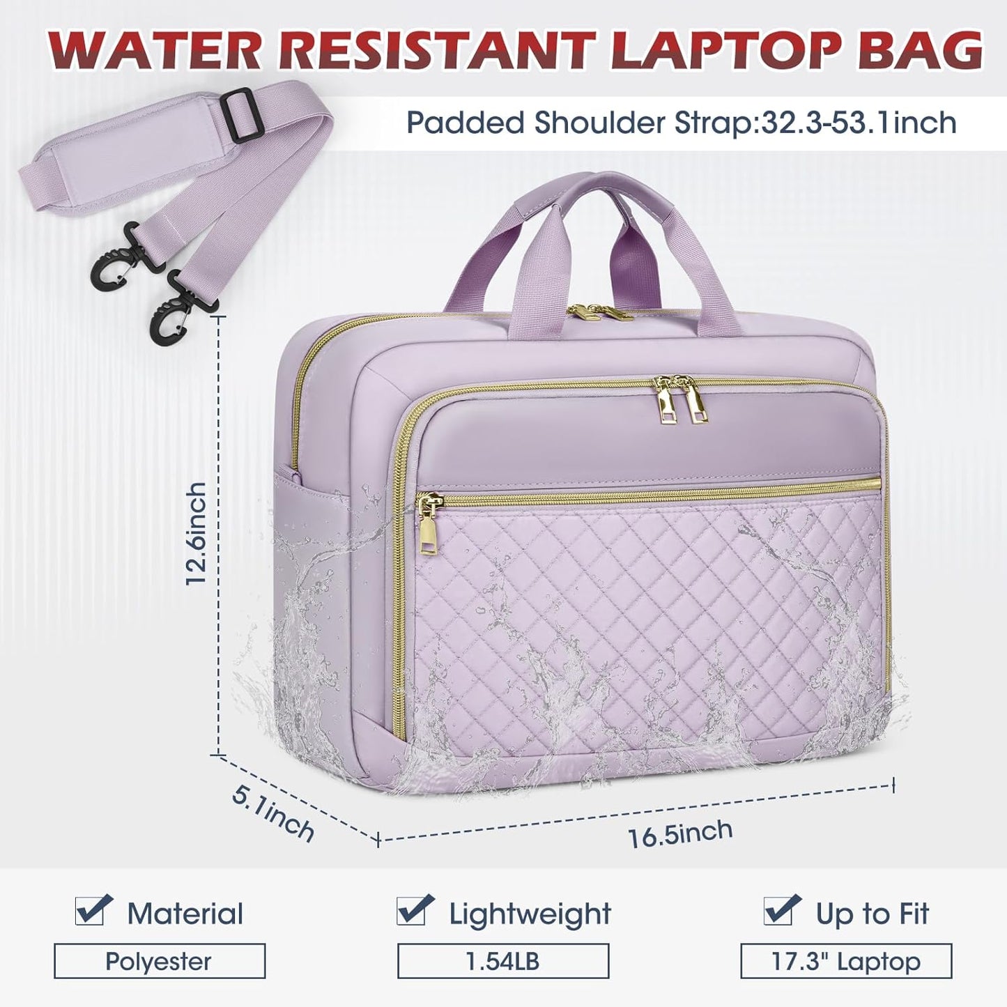 NEWHEY Laptop Bag 17.3 Inch Laptop Briefcase for Women Men Waterproof Shoulder Messenger Bag Padded Carry On Laptop Case Large College Computer Bag Professional Business Office Work Bag, Grey Purple