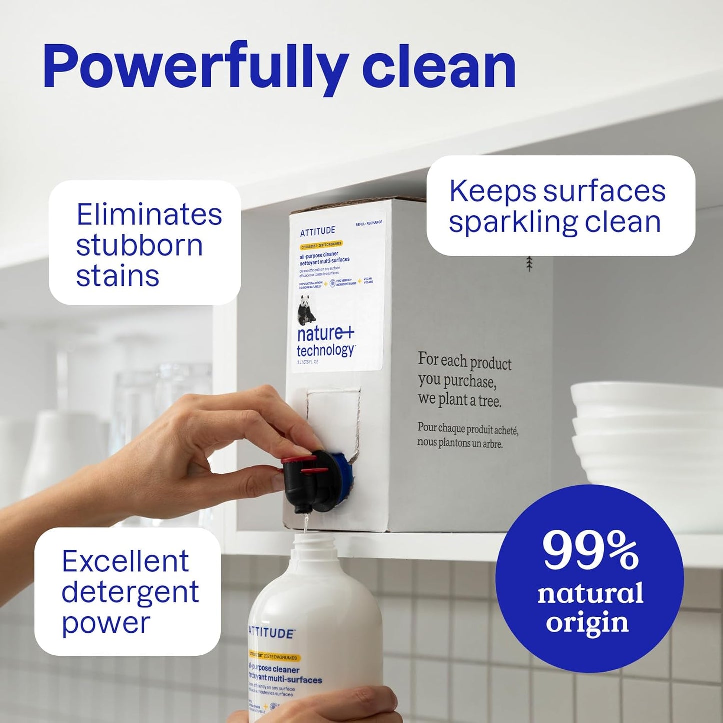 ATTITUDE All Purpose Cleaner Spray, EWG Verified, Vegan, Made with 94% Plant-Based Ingredients, Streak-Free for Kitchen, Bathroom, Glass & More, Unscented, 27.1 Fl Oz (Pack of 3)