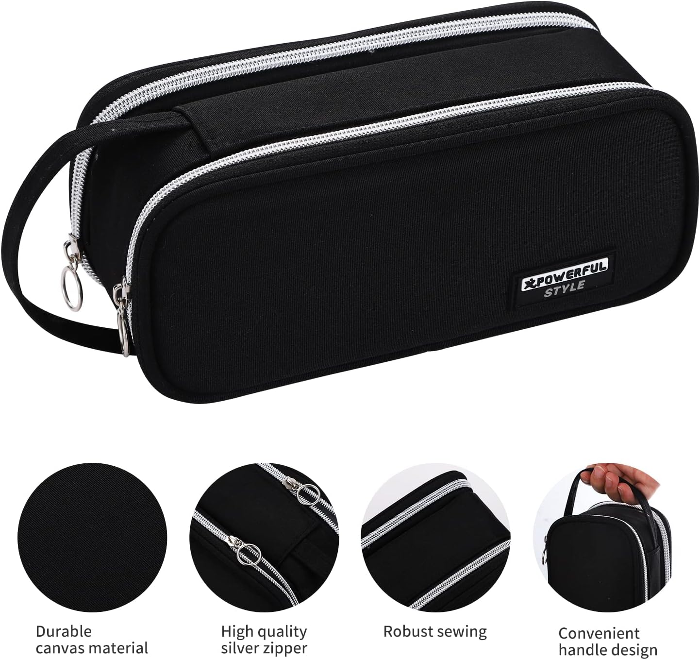 Dugio Big Pencil Case for Boys Teens Kids Zipper Pencil Pouch with Handle Organizer Pencil Bag Aesthetic Pencil Box for School Black