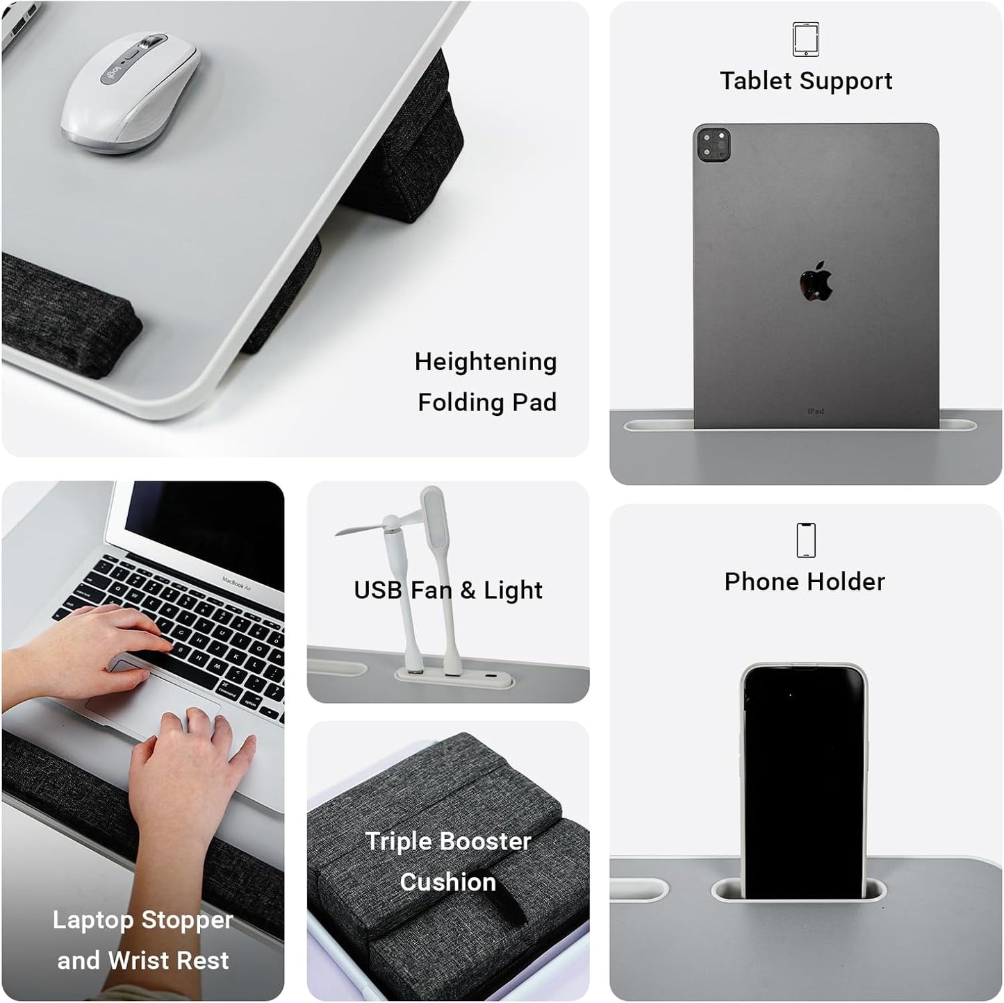 Lap Desk for Laptop with Cushion,Folding Laptop Desk for Bed with USB,Bed Desk,Portable Computer Lap Desk,23.62"*15.74",Grey