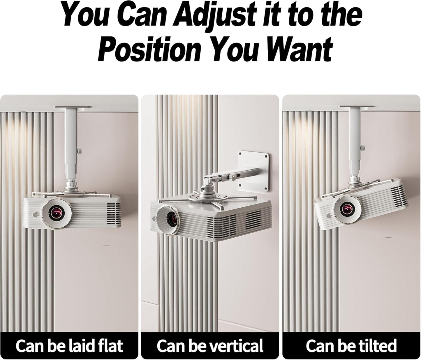 Projector Mount Wall with Multi-Hole Design, Adjustable Universal Ceiling Mount for Home Theater, Office, Classroom, Load 55 lbs - Silver