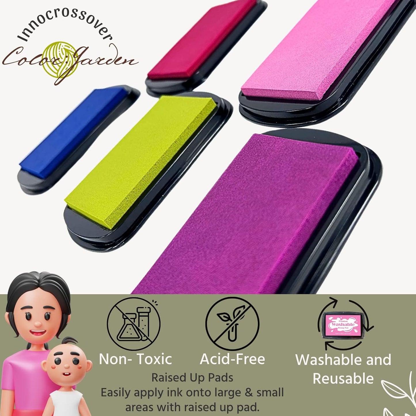 Washable Ink Pad, Stamps for Kids, Kids Crafts, Paw Print Kit, Baby Footprint Kit, Stamp Pads on Scrapbooking, Fingerprint Ink Pad, Easy to Wash Off Skin| Large | Safe Non-Toxic (Dark Olive)