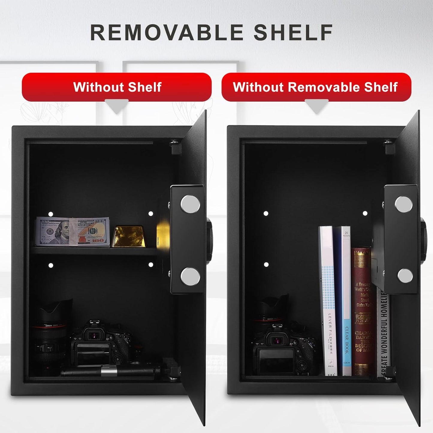 TIGERKING Biometric Fingerprint Safe Box, 1.8 Cubic Feet Digital Keypad Security Safes with Removable Shelf, Quick-Access Smart Biometric Safe for Home and Office