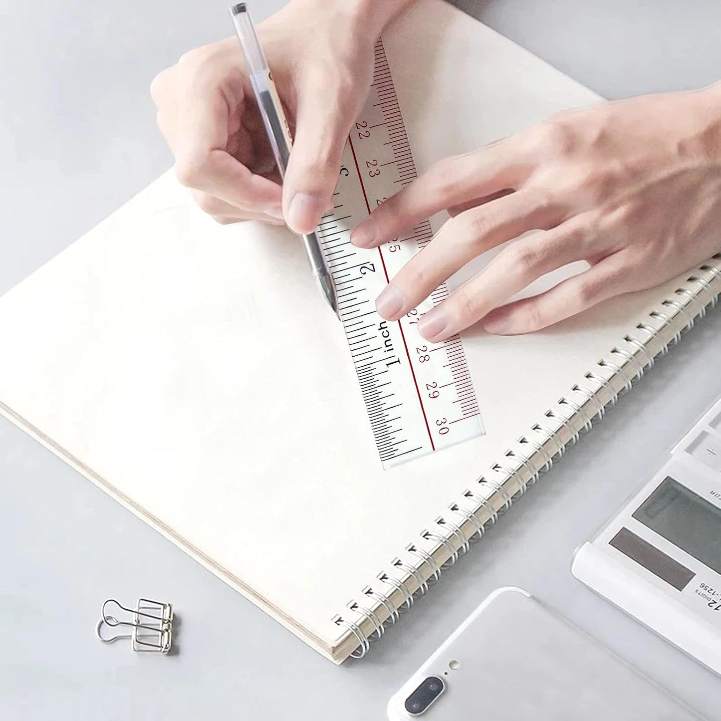 Ruler 12 inch, Clear Plastic inch Ruler, Apply to Rulers for Kids and Office Use Measuring Tools, Transparent Metric Straight with Inches Centimeters, Set Pack of 2, Ruler 12 inch-14