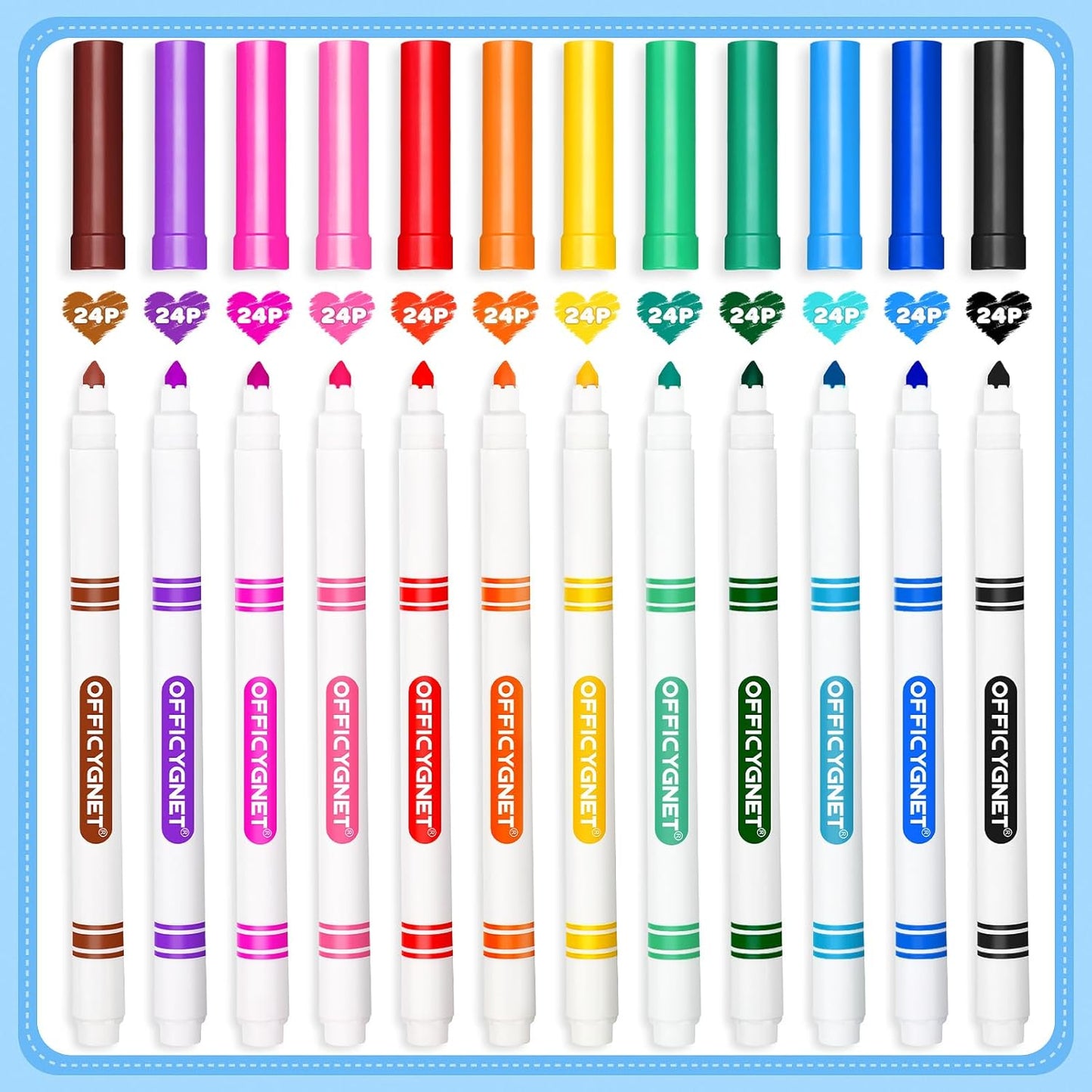 Officygnet 288 Count Washable Markers Bulk, Coloring Markers for Kids, Thin Marker Bulk in 12 Assorted Colors, Fine Line Marker with Conical Tip,Back to School Supplies, Teacher Classroom Must Haves