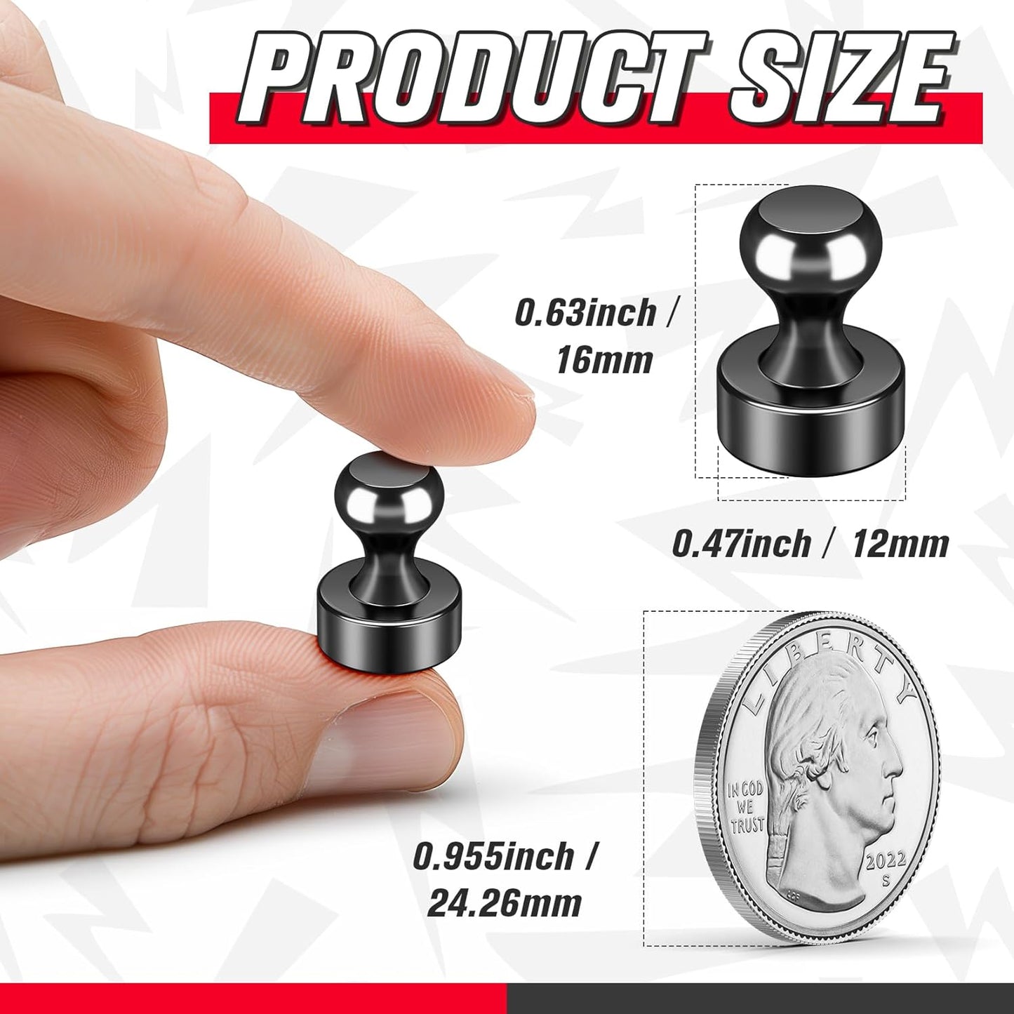 FINDMAG Strong Fridge Magnets, Small Meal Magnets for Whiteboard, Black Push Pins for Refrigerator, Home, Classroom, Bulletin Board, Pack of 42