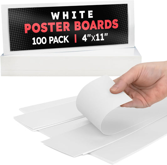Hygloss Small Poster Board 4x11 - 100 Poster Boards Bulk Pack - 10 Pt. Thickness White Poster Board Paper for Projects, Presentations, Displays, Signs, Crafts - Blank Posterboard Multipack 4" x 11"