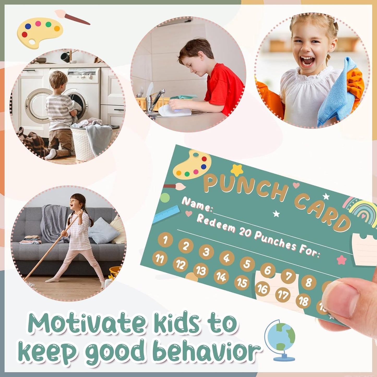 Fumete 400 Pcs Punch Cards for Classroom Reward Cards Behavior Incentive Loyalty Awards for Kids Students Teachers School Business, 8 Styles, 3.5 x 2 in(20 Morandi Punches Style)