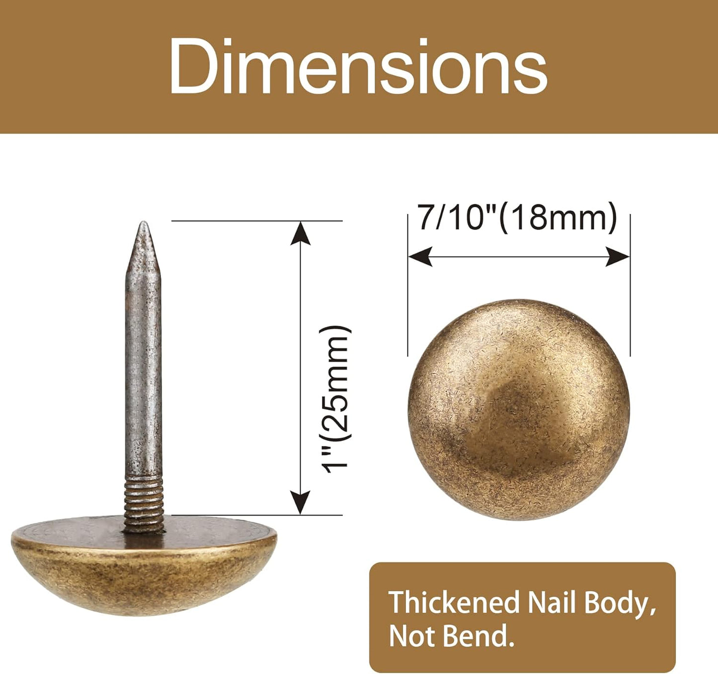 Retro Solid Pure Brass Tacks as Antique Upholstery Tacks for Furniture, Decorative Push Pins for Wood,Carpet Tacks,Hardware Tacks,Cap Tacks,Thumb Tacks,Brass Fasteners(7/10",18mm Brozen Color,10 Pcs)