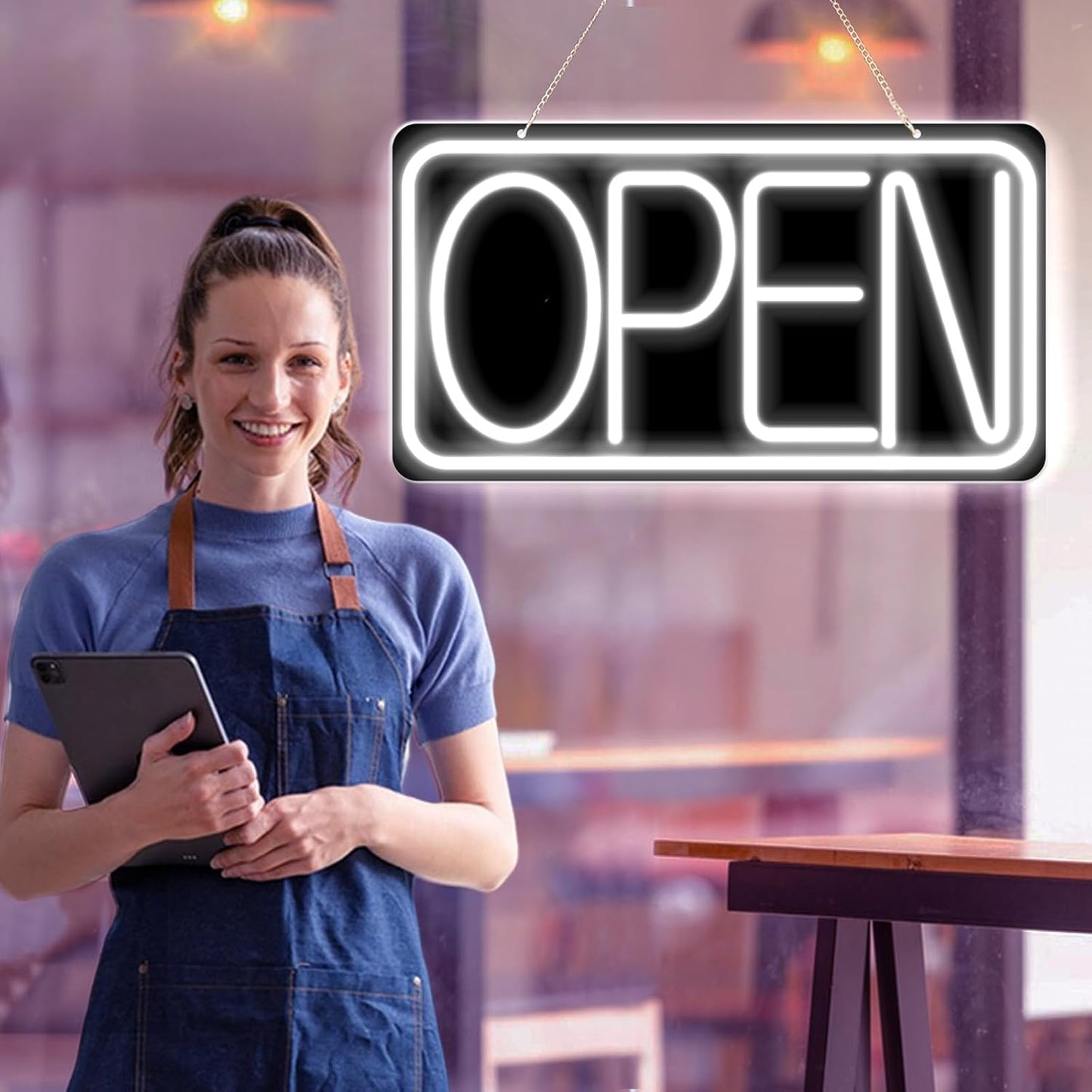 16.5" X 9" Led Neon Open Signs for Business Ultra Bright Plug In Electric Light Up Open Signs with ON/OFF Switch and 12V/2A AC Adapter for Storefront Window Bar Salon Coffee Stores (White)