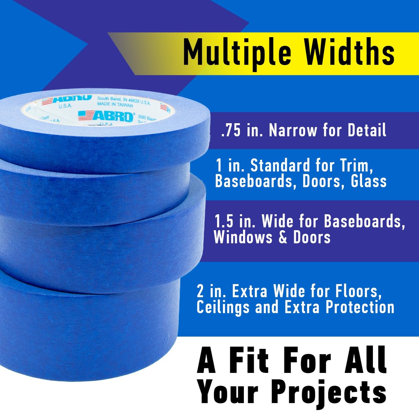 ABRO 6-Pack Blue Painters Tape: 18mm x 55M All Purpose Blue Tape, Temporary Labeling, Easy Tear, Clean Removal, Masking Tape Colored, DIY or Professional Use