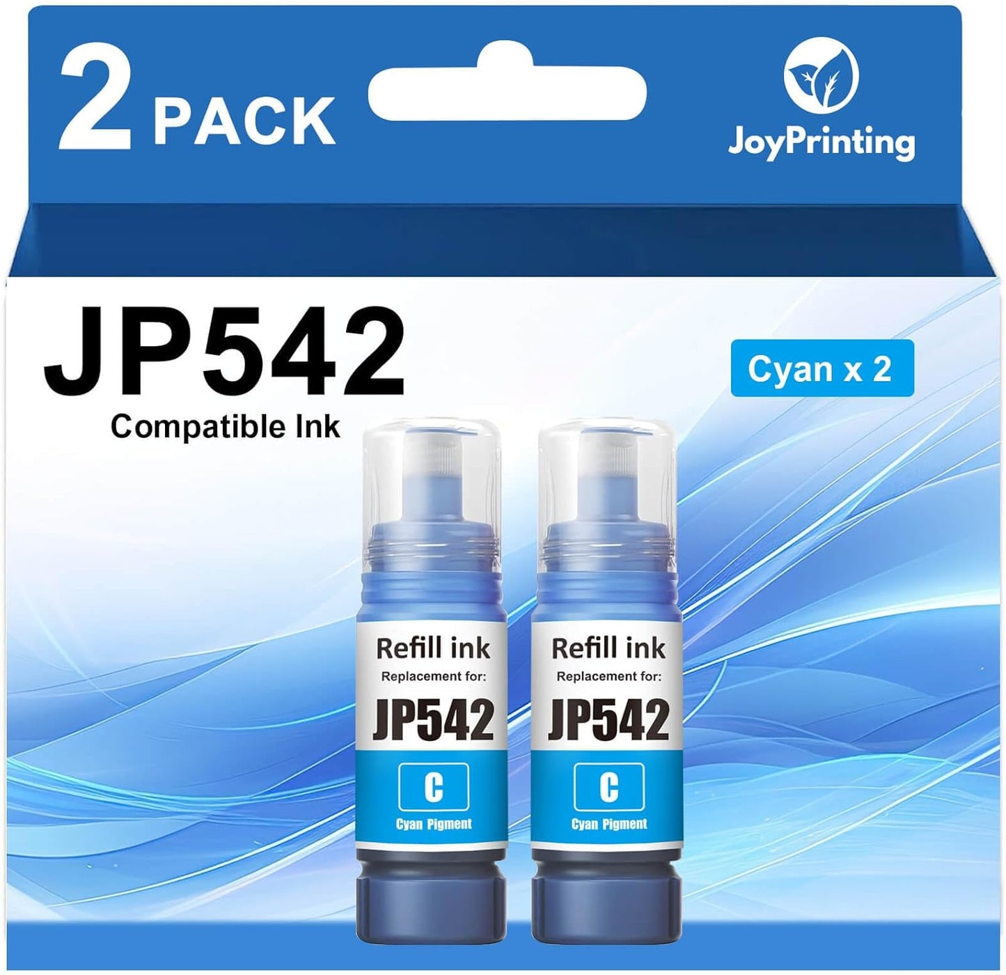 542 Ink Refill Bottles Cyan Compatible 542 Ink Bottles Work for ET-5800 ET-5850 ET-5880 ET-16600 ET-16650 ST-C8000 ST-C8090 Printers (2 Pack, 70 ml)