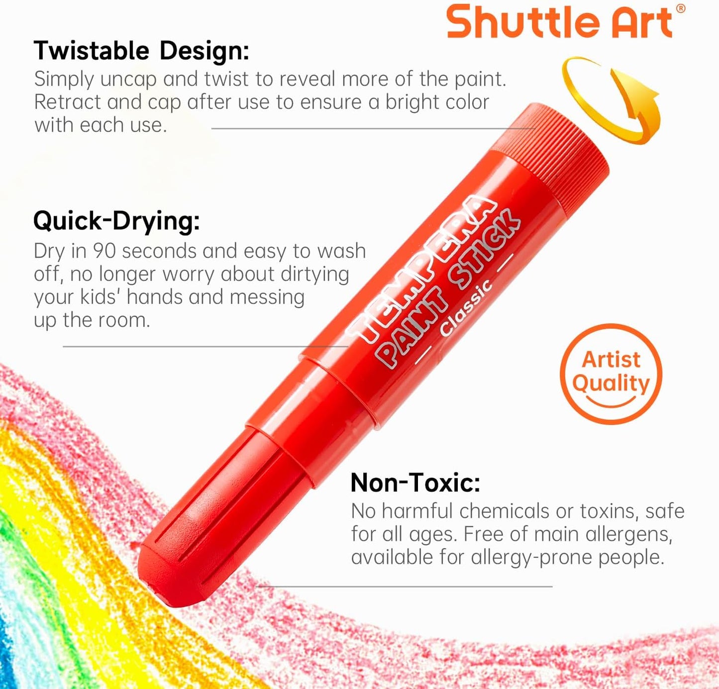 Shuttle Art Tempera Paint Sticks - 30 Solid Colours - Quick Drying - Works Great on Paper, Wood, Glass, Ceramic, Canvas