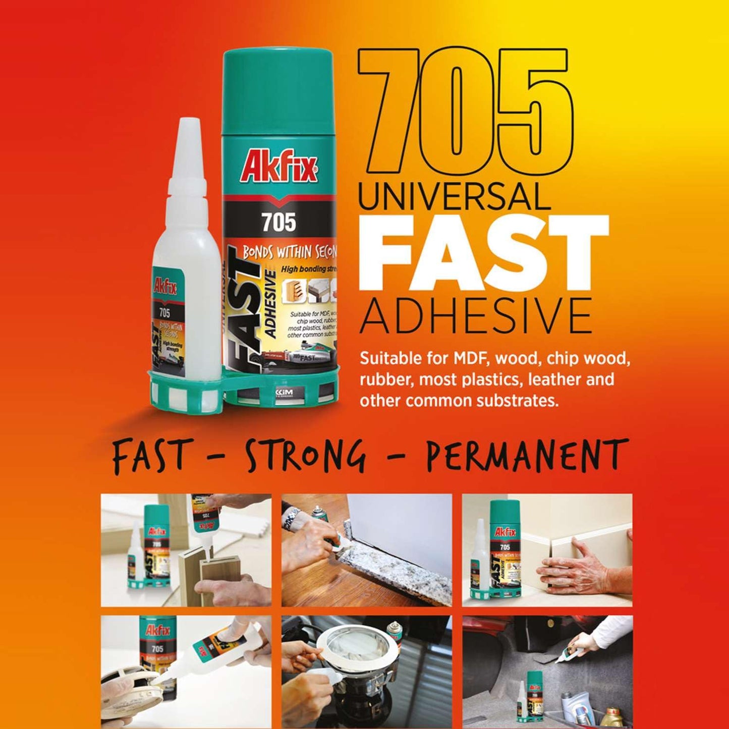 Akfix - GA055 705 Fast Adhesive CA Glue (0.7 oz.) with Activator (3.38 fl oz.) [Clear Super Glue Adhesive and Accelerator Spray]