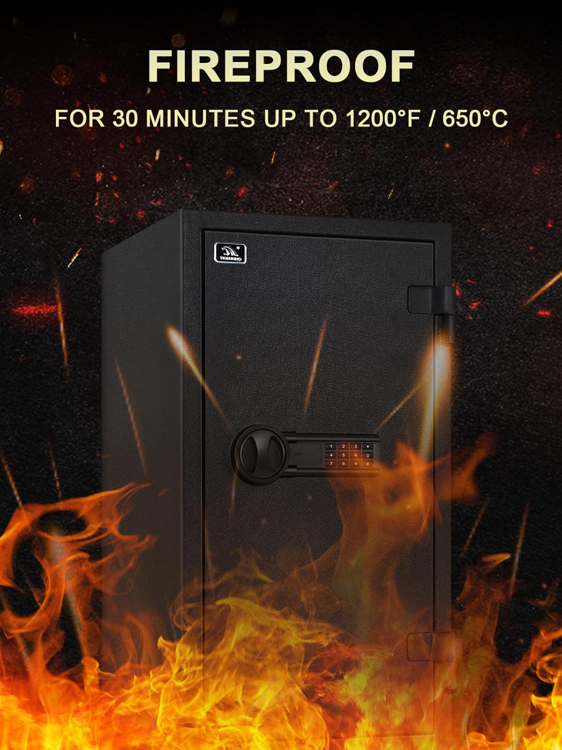 TIGERKING Fireproof Safe Box, 3.47 Cubic Feet Home Safe Box with Drawer, Large Steel Digital Safes for Home and Office