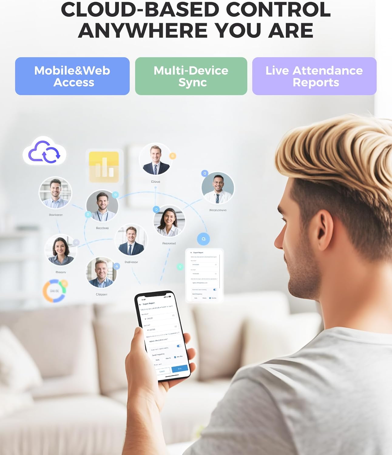NGTeco Time Clock Cloud-Based, 4-in-1 Time Clocks for Employees Small Business, 2.4GHz WiFi Remote Control Clock in and Out Machine with Software & App, 10 IC Cards, 0 Monthly Fee