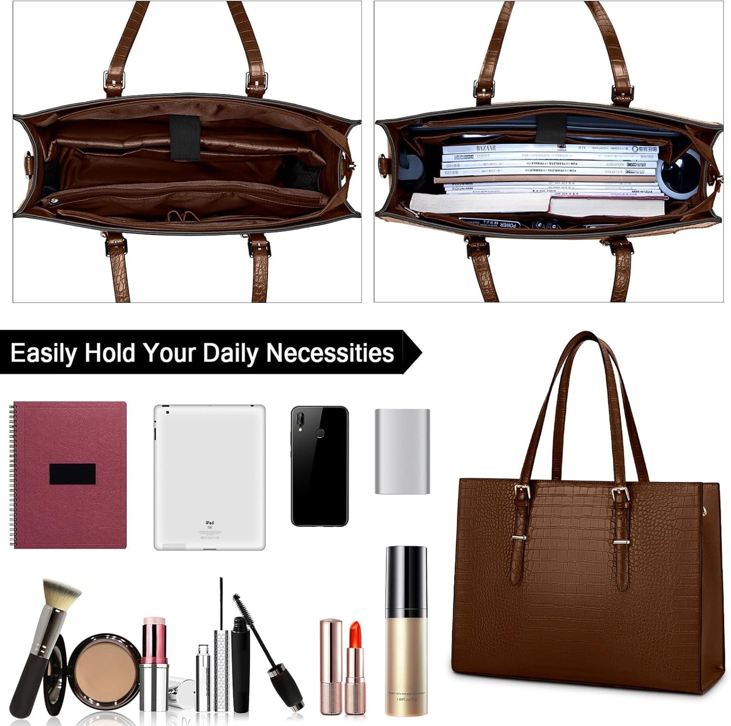 Laptop Bag for Women 15.6 Inch Laptop Tote Bag Leather Classy Computer Briefcase for Work Waterproof Handbag Professional Shoulder Bag Women Business Office Bag Large Capacity Coffee