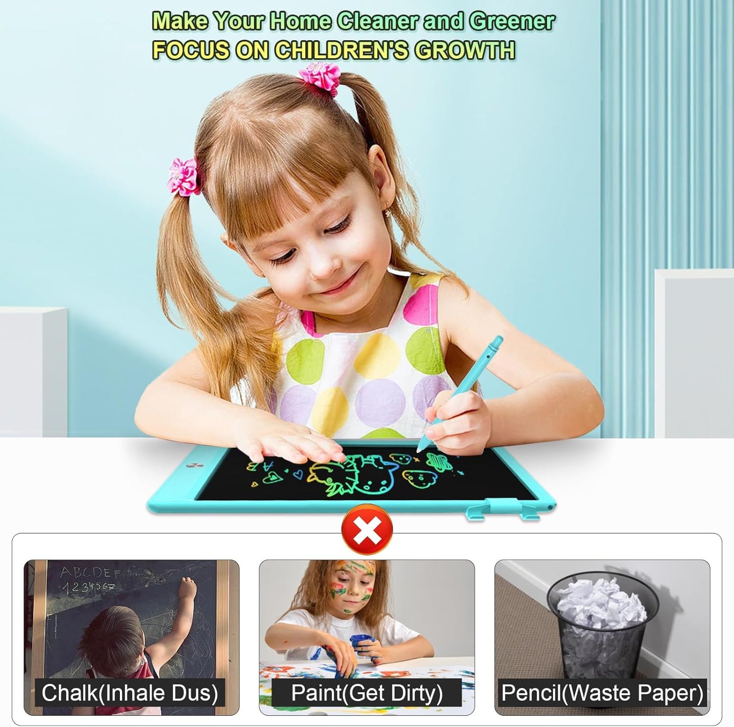 12.9 Inch LCD Writing Tablet for Kids, Colorful Toddler Doodle Board - Erasable Drawing Pad, Educational Learning Toy for Ages 3-8 - Valentine's Day Christmas Birthday Gifts (12.9 Inch, Blue)