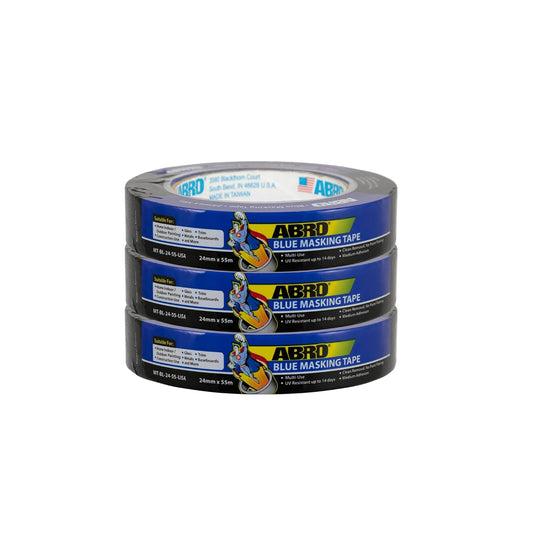 ABRO Blue Painters Tape 1 Inch Wide, 24mm x 55M, All Purpose Blue Tape, Temporary Labeling, Easy Tear, Clean Removal, Masking Tape Colored DIY or Pro - 3 Pack