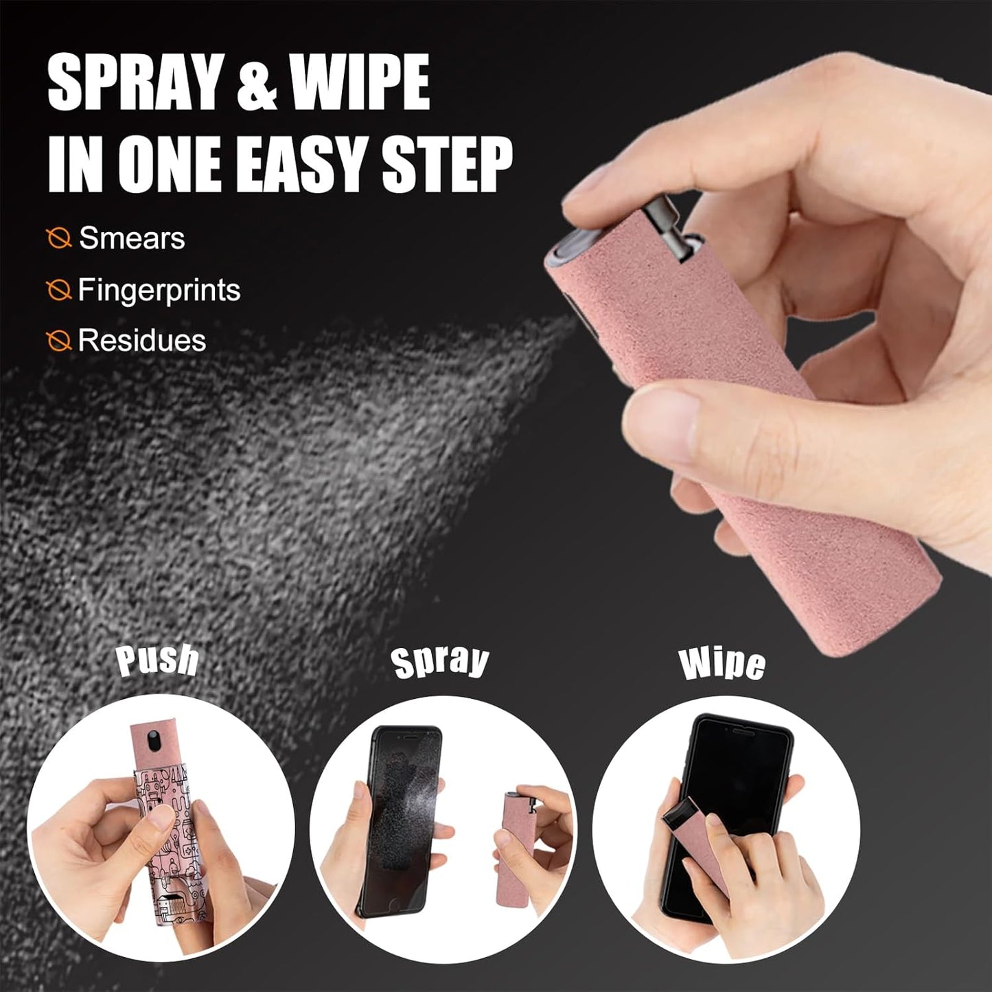 walrfid Graffiti Computer Screen Cleaner, Car Screen Cleaner Spray and Wipe, Electronic Cleaning Spray for Laptop iPad, iPhone, MacBook, TV, Monitor, Tablet Display, with Black Case - Pink