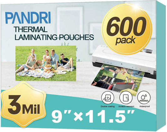 Laminating Sheets, PANDRI 600 Pack Thermal Laminator Pouches Holds 8.5 x 11 Inch, 3 Mil Clear Laminator Paper 9 x 11.5 Inch, Letter Size