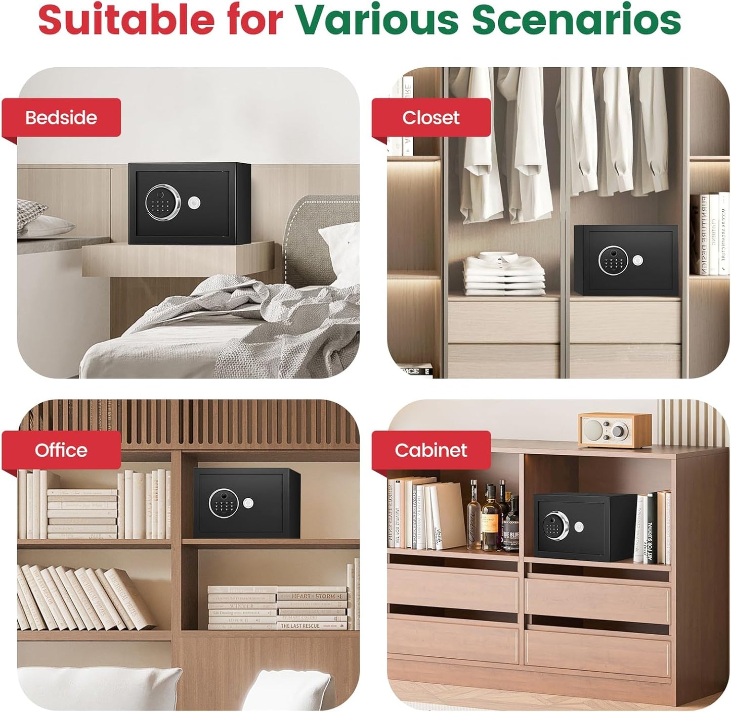 Smart Biometric Safe Box, 1.2 Cuft Fingerprint Home Safe with Digital Keypad and Spare Keys, Safety Box for Money, ID Documents, Jewelry & Valuables Home, Office, Hotel Use