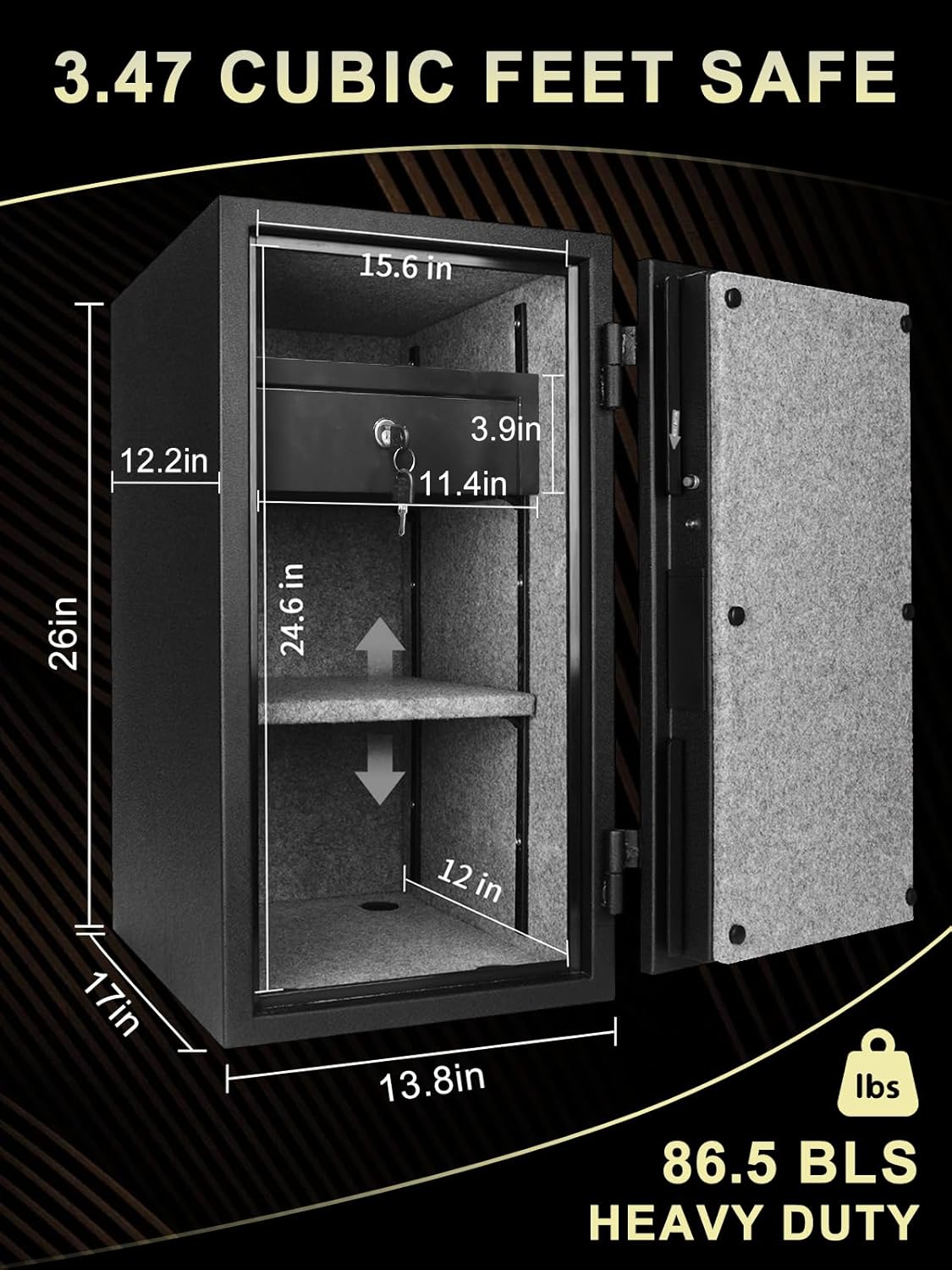 TIGERKING Fireproof Safe Box, 3.47 Cubic Feet Home Safe Box with Drawer, Large Steel Digital Safes for Home and Office