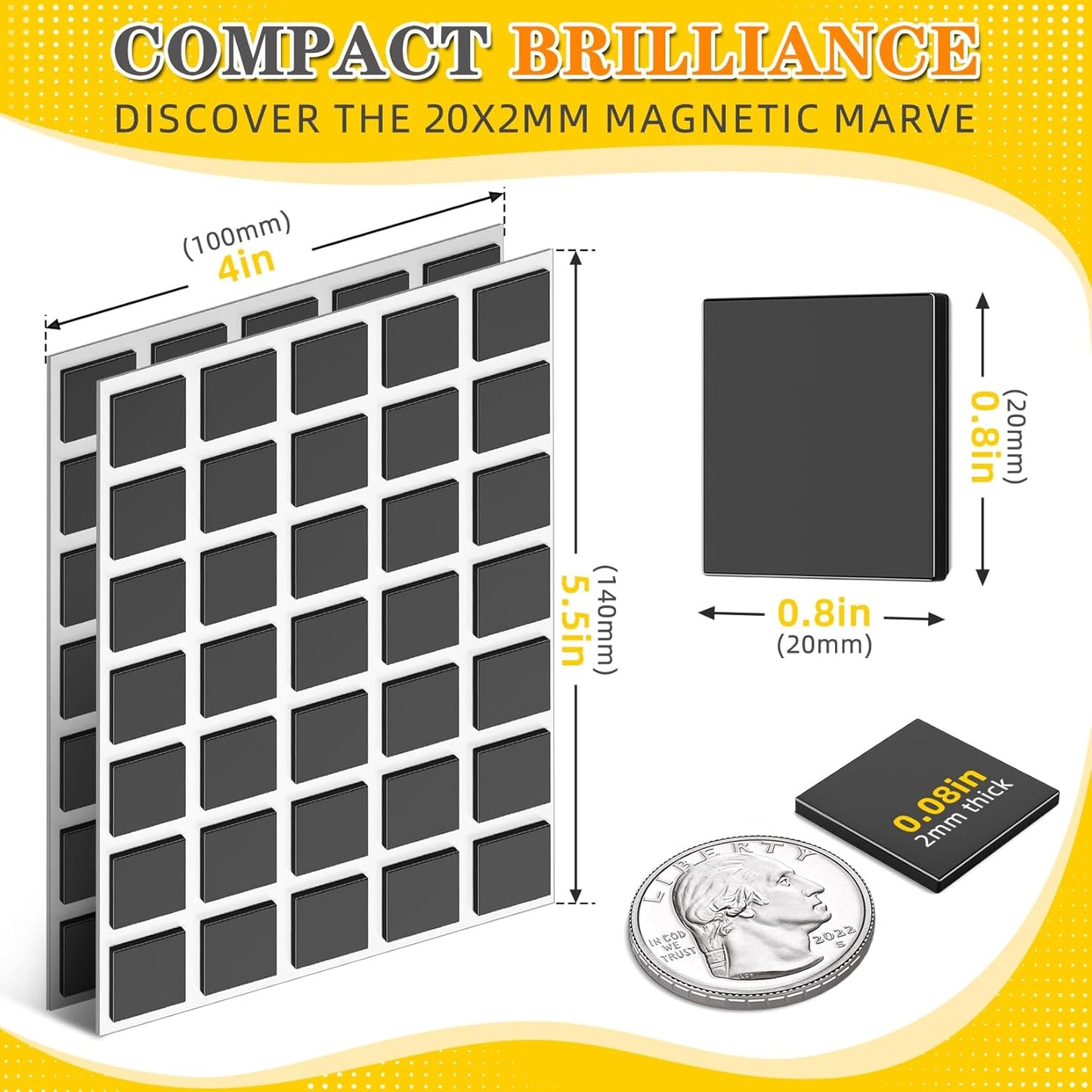 FINDMAG Magnetic Squares, Magnets with Adhesive Backing, Flexible Magnetic Tape for Crafts, Magnetic Strip for DIY Projects, Hanging & Organizing Light Objects, 20 x 20 x 2mm, 140Pcs